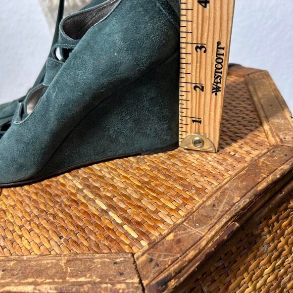 J CREW Green Suede Peep Toe Tie Lace Up Leather Suede Wedge Sandals 8,5 - Picture 8 of 8